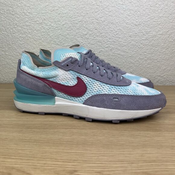 Nike Waffle One By You Mesh Clouds Sky Gray Red Swoosh Athletic Sneakers Sz 10 - Picture 1 of 9